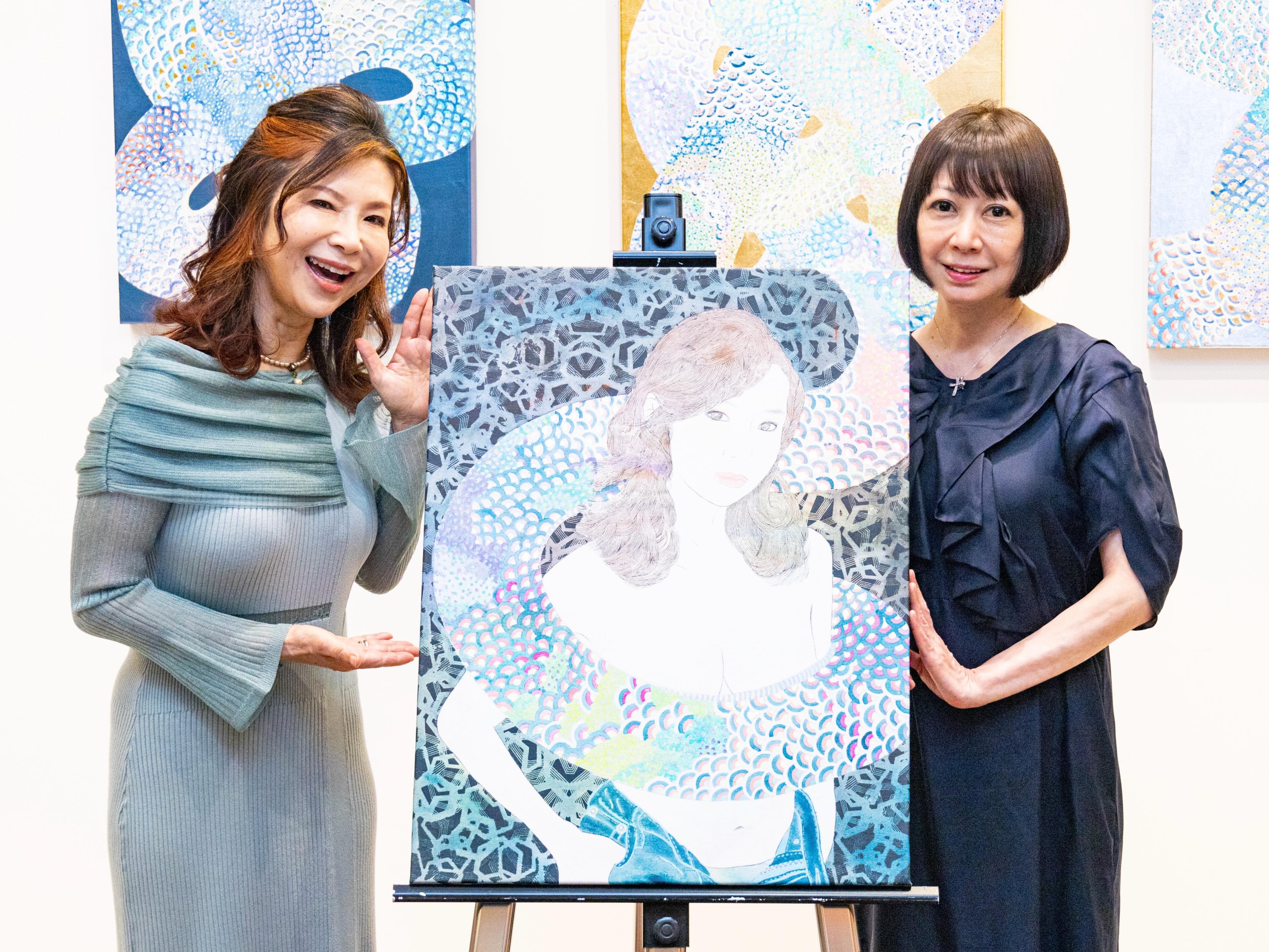 手作り額縁付きシルクスクリーン応用絵画「花より団子ニャンコ